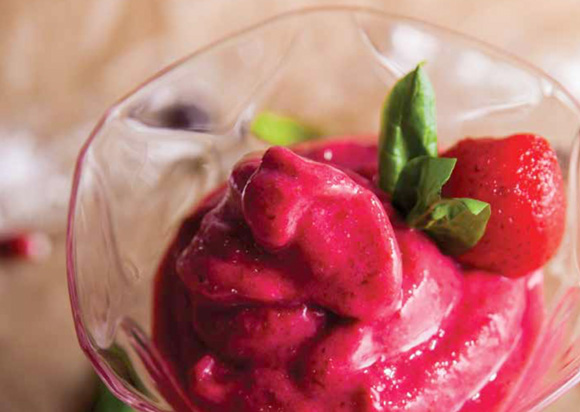 Cream cheese and strawberry sorbet
