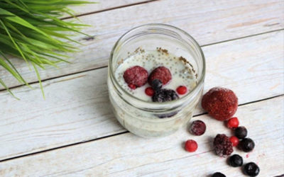 Chia seeds with milk and red berries